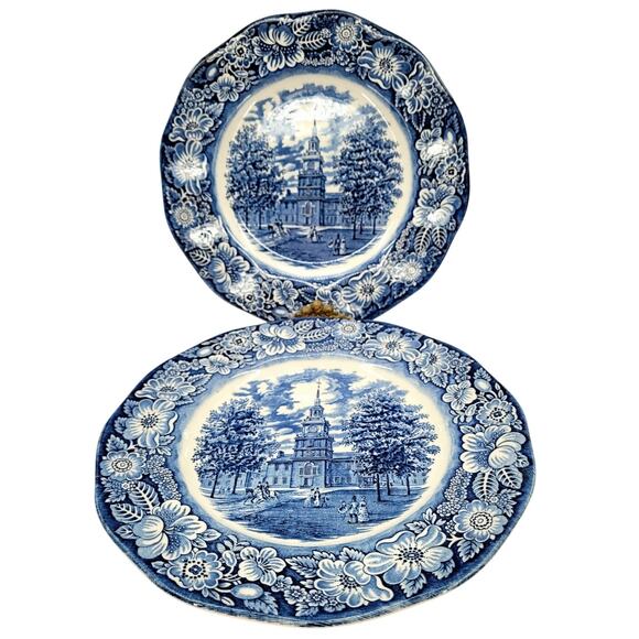 Staffordshire Vintage Liberty Blue 1776 Colonial Transferware 2 Dinner Plate 2-5 - Picture 1 of 10